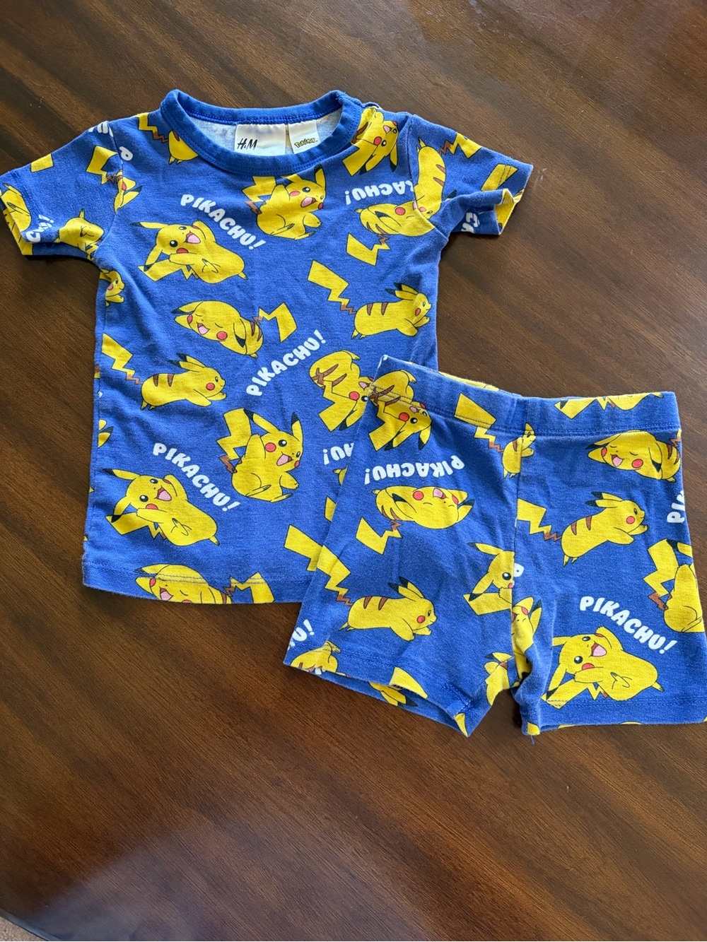 H&M Blue and Yellow Pikachu Kids Short Pajama Set